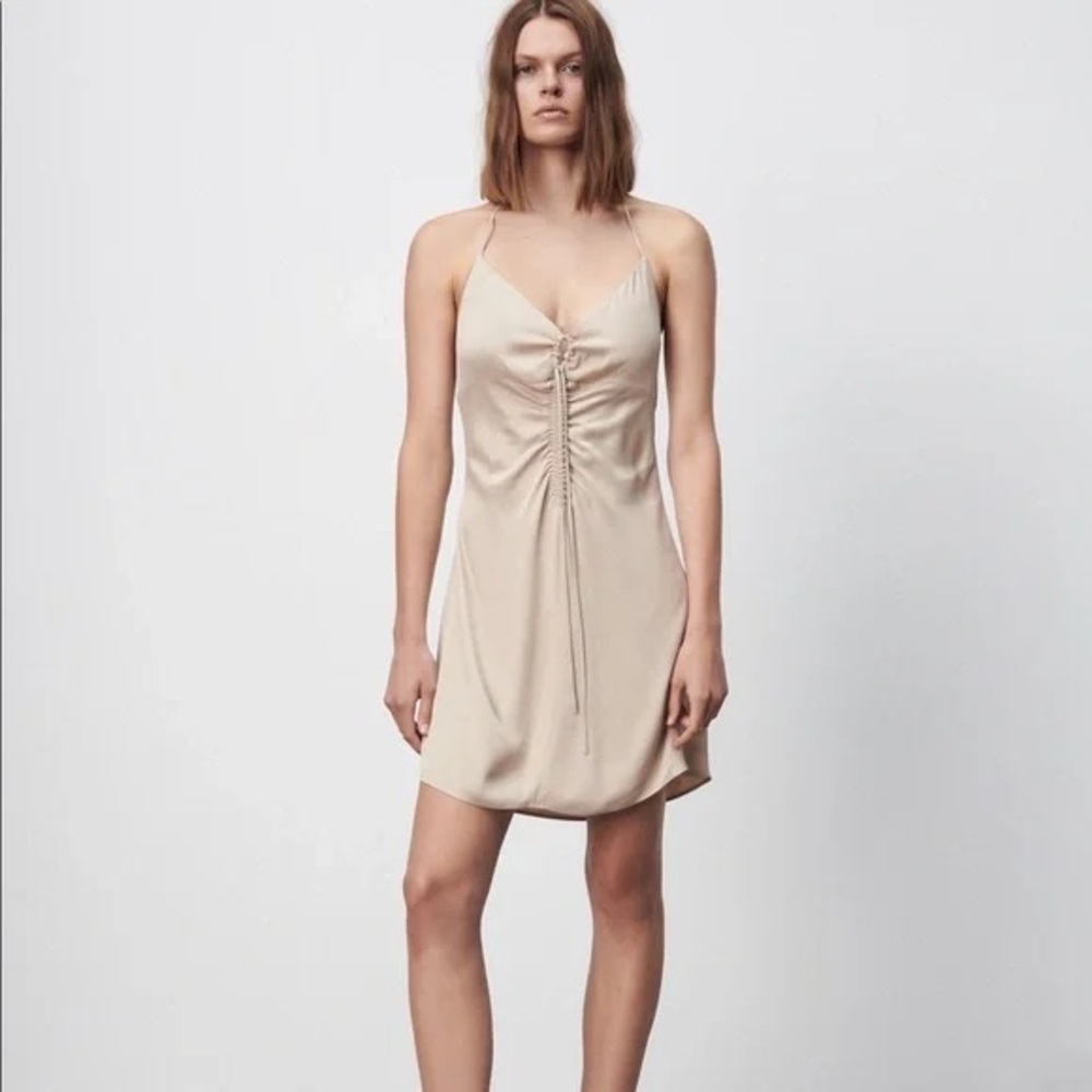 Zara Beige Ruched mini Dress